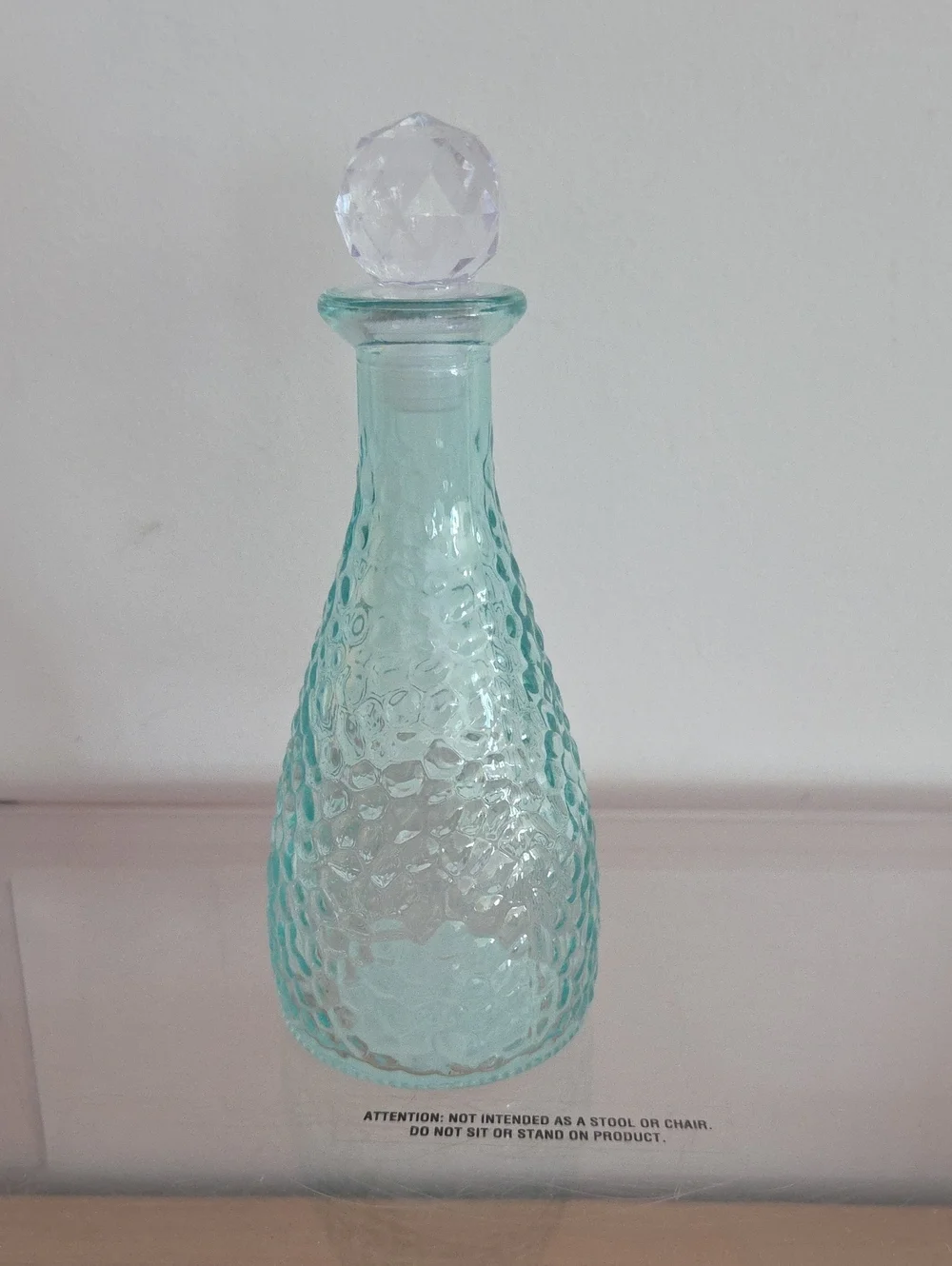 Aqua Textured Glass Decanter with Faceted Stopper